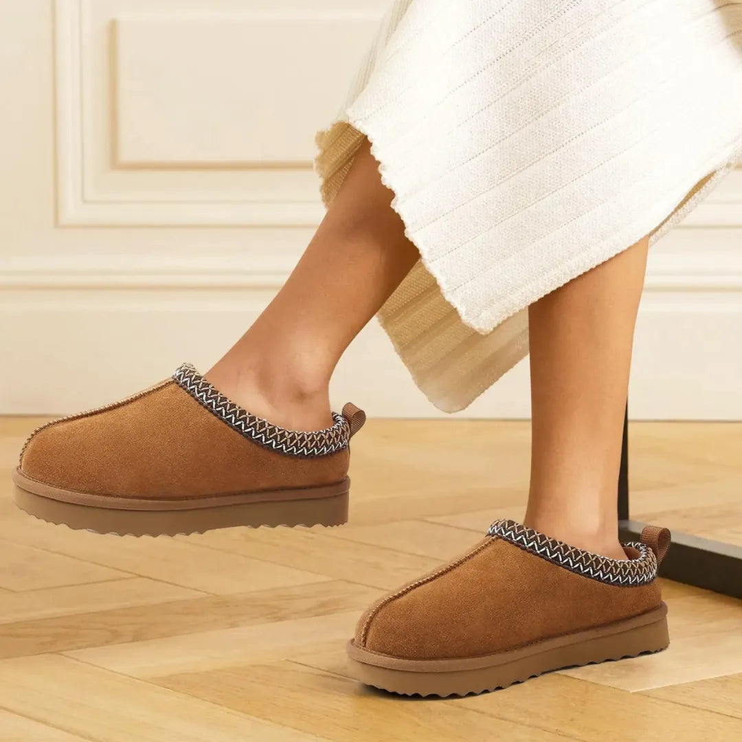 Women’s Suede Slippers – Fur Lined Indoor Outdoor House Shoes