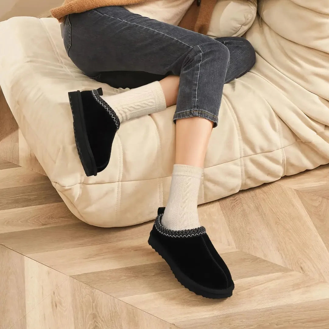 Women’s Suede Slippers – Fur Lined Indoor Outdoor House Shoes