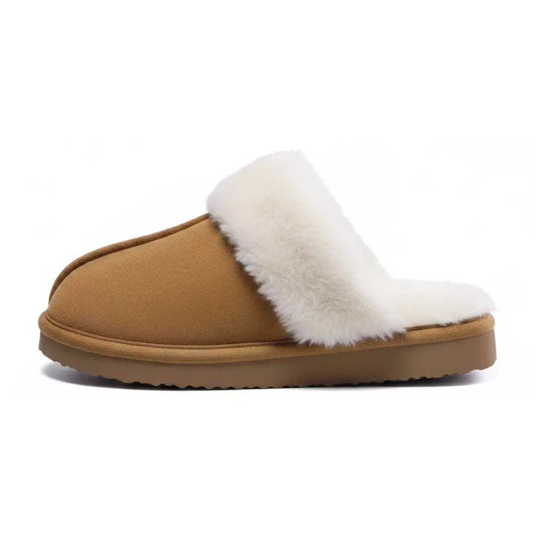 Alex Leather Fur Lined Mule Slippers – Warm Slip On Slippers