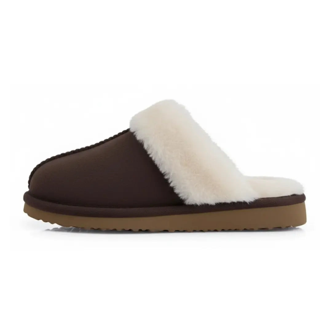 Alex Leather Fur Lined Mule Slippers – Warm Slip On Slippers