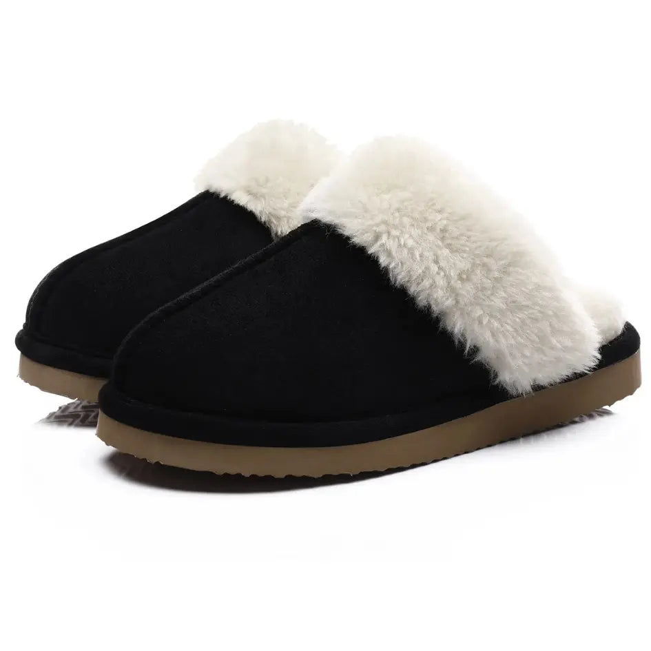 Alex Leather Fur Lined Mule Slippers – Warm Slip On Slippers
