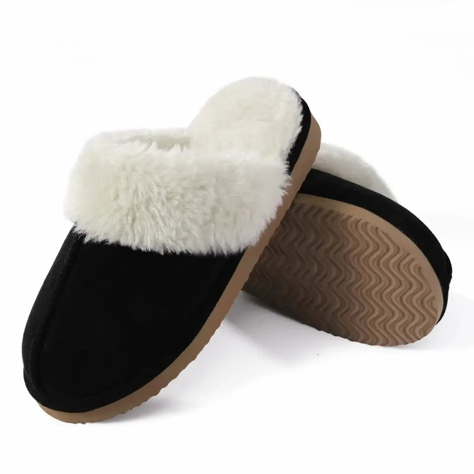 Alex Leather Fur Lined Mule Slippers – Warm Slip On Slippers