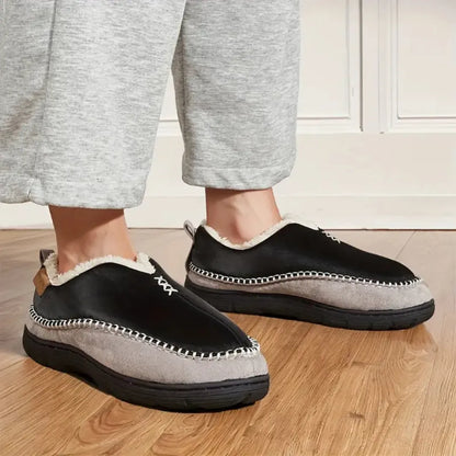 Hugh Men’s Slippers – Warm Fleece Lined Slip On House Shoes