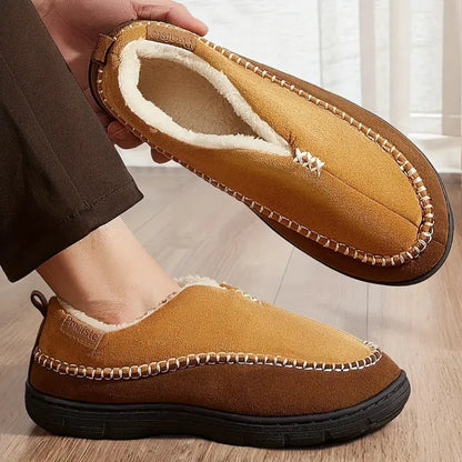 Hugh Men’s Slippers – Warm Fleece Lined Slip On House Shoes