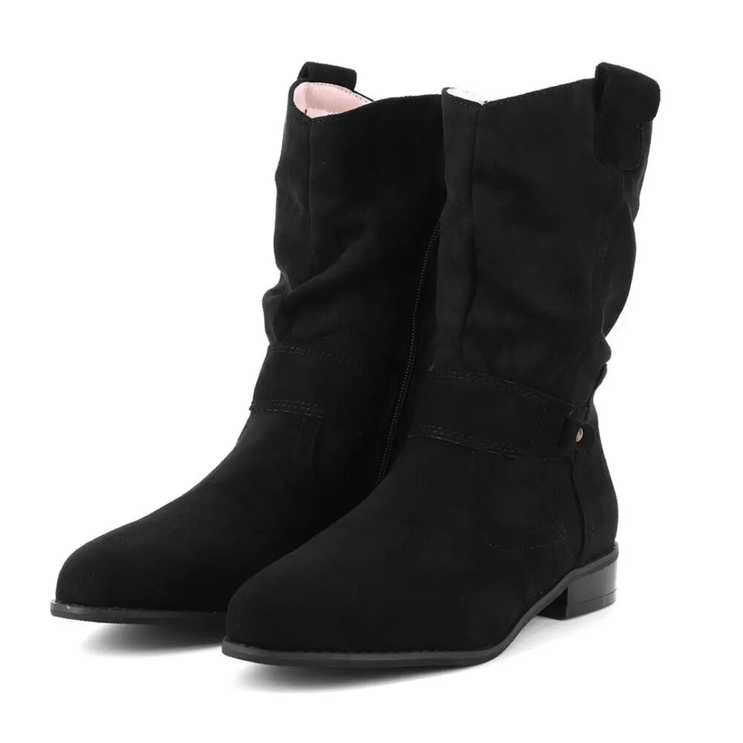 Isabelle Suede Ankle Boots with Zipper – Women’s Low Heel Casual