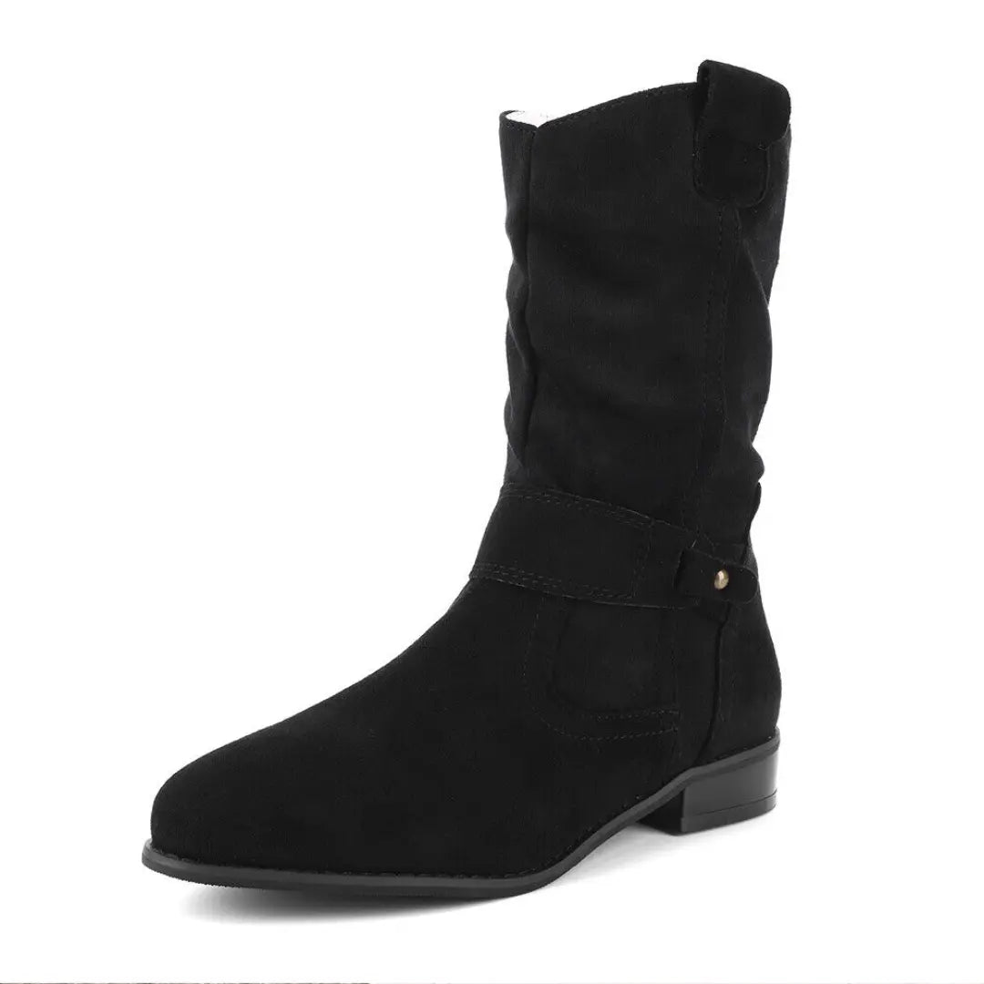 Isabelle Suede Ankle Boots with Zipper – Women’s Low Heel Casual