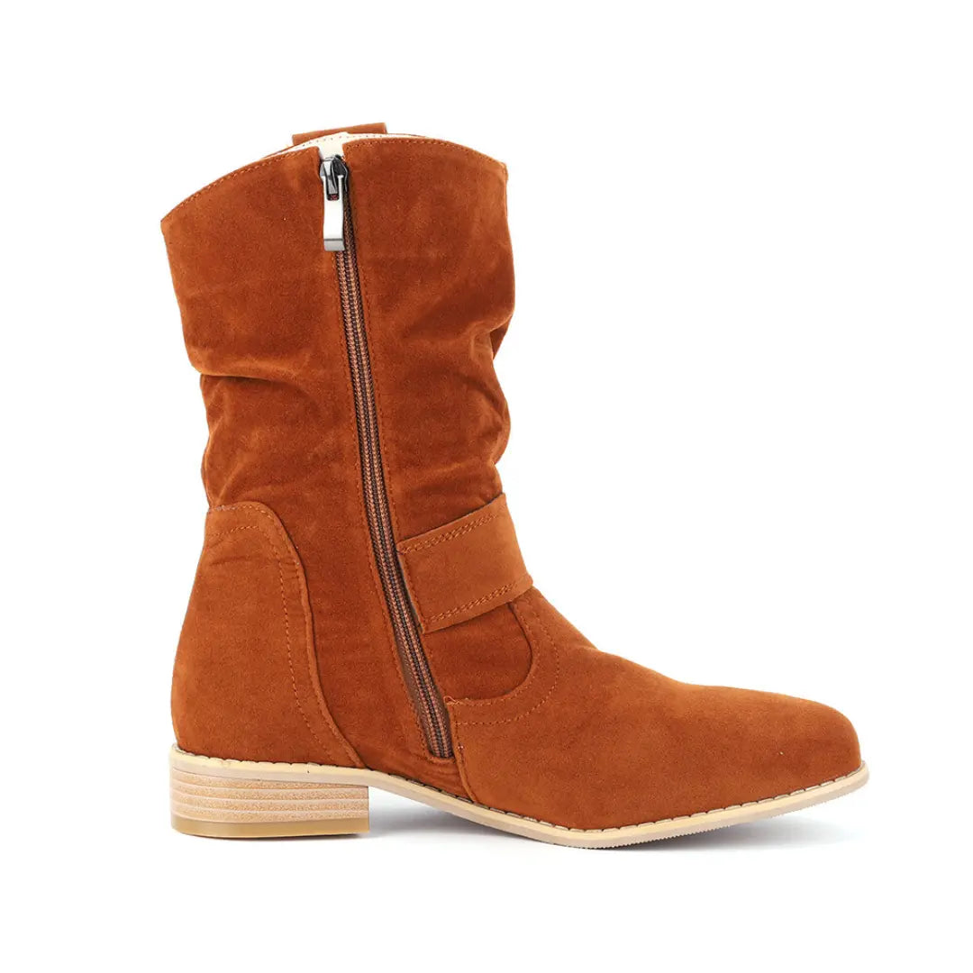 Isabelle Suede Ankle Boots with Zipper – Women’s Low Heel Casual