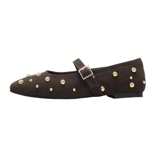 Lola Mary Jane Flats – Suede Studded Ballerina Shoes for Women