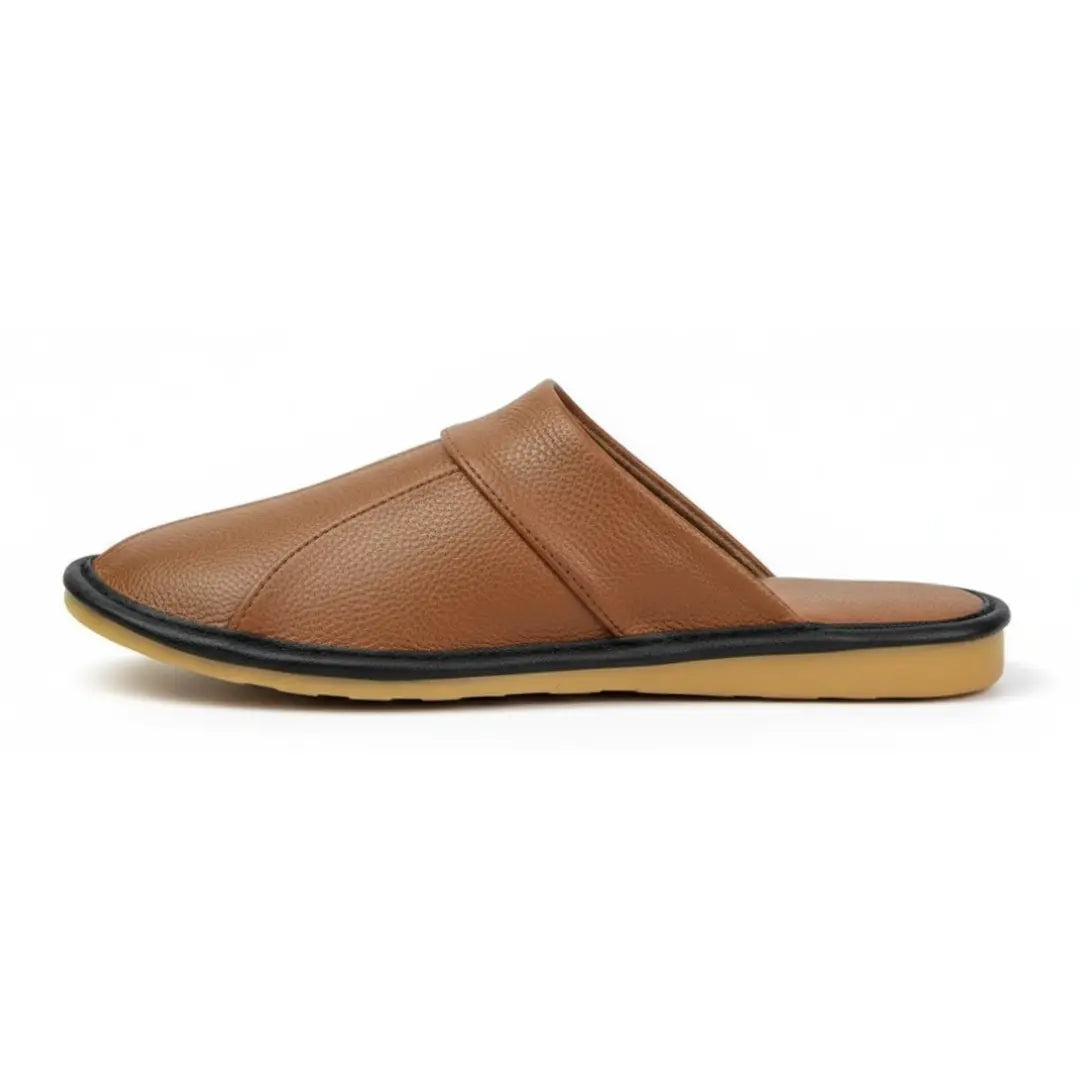 Men’s Leather Mule Slippers – Slip On Indoor Shoes with Anti Slip Sole