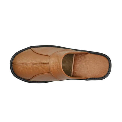 Men’s Leather Mule Slippers – Slip On Indoor Shoes with Anti Slip Sole