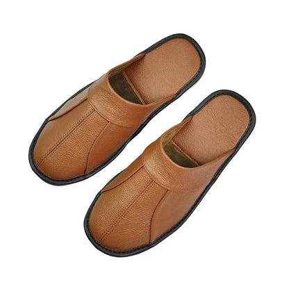 Men’s Leather Mule Slippers – Slip On Indoor Shoes with Anti Slip Sole