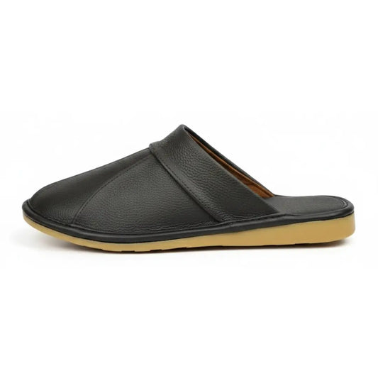 Men’s Leather Mule Slippers – Slip On Indoor Shoes with Anti Slip Sole