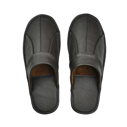 Men’s Leather Mule Slippers – Slip On Indoor Shoes with Anti Slip Sole