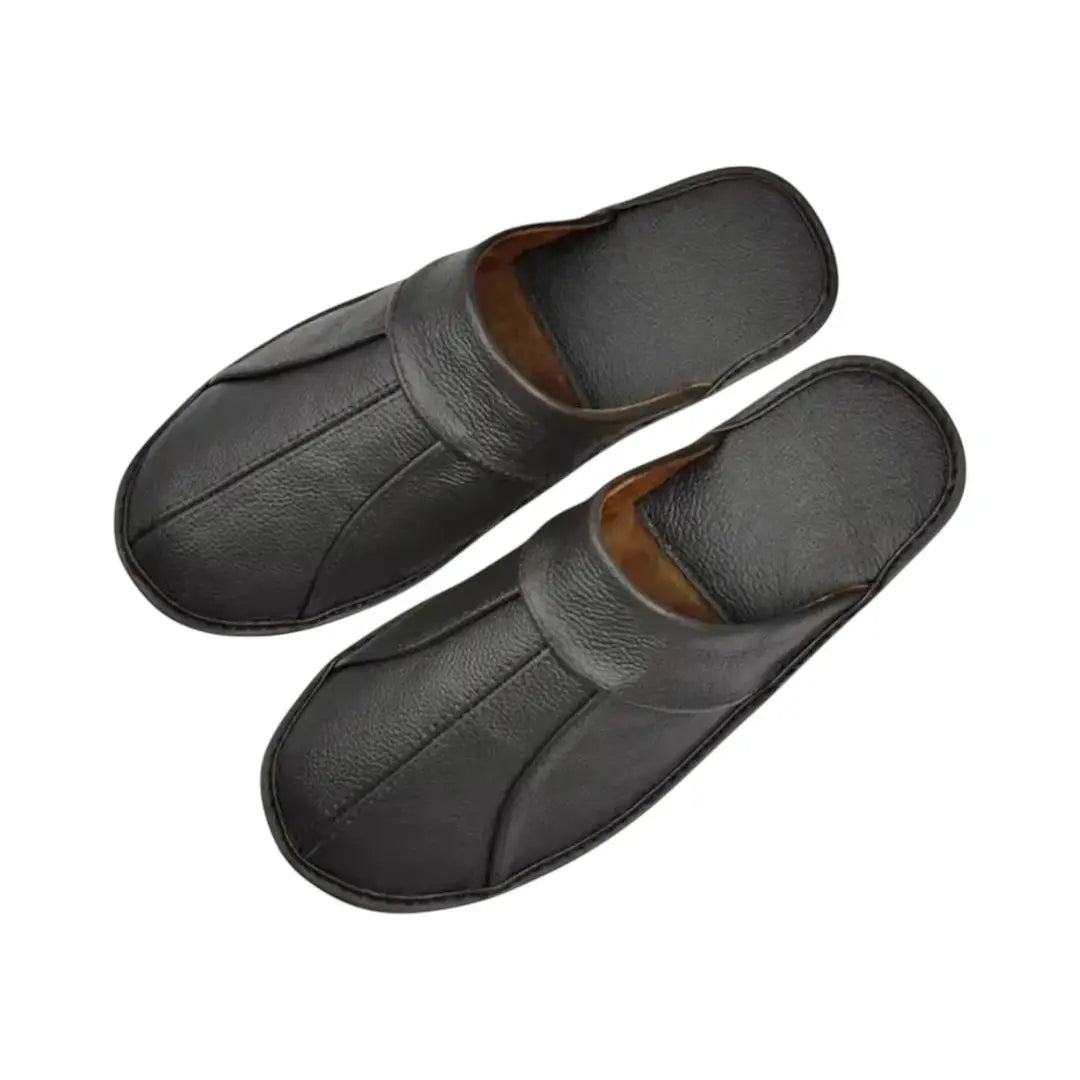 Men’s Leather Mule Slippers – Slip On Indoor Shoes with Anti Slip Sole