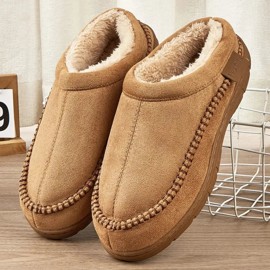 Noah Mens Fleece Lined Suede Slippers – Warm Slip On House Shoes