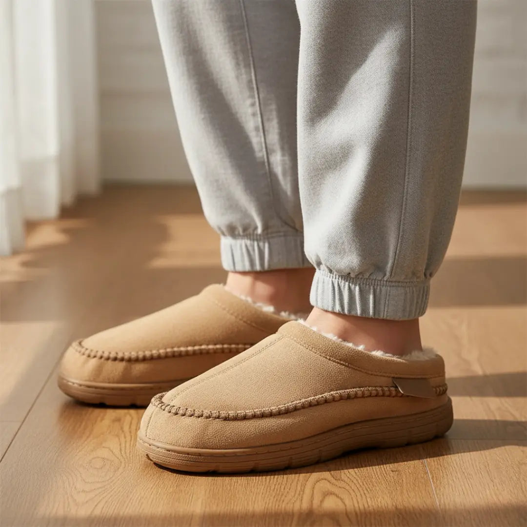 Noah Mens Fleece Lined Suede Slippers – Warm Slip On House Shoes