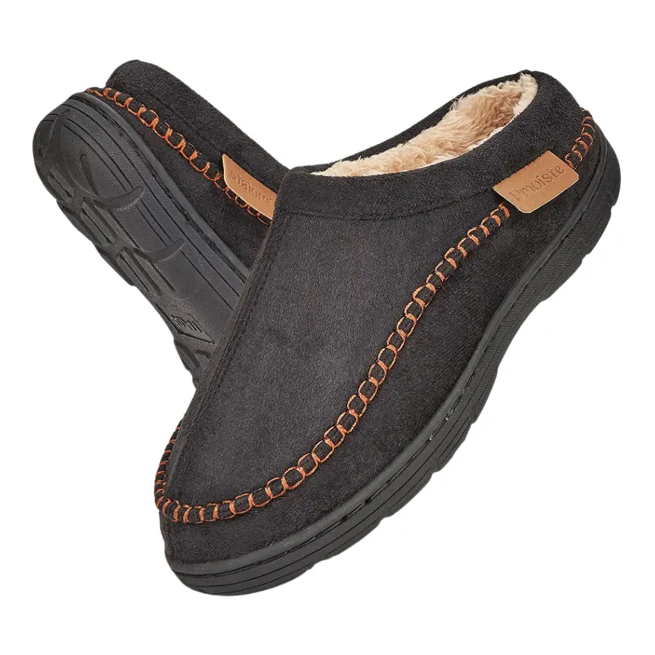 Noah Mens Fleece Lined Suede Slippers – Warm Slip On House Shoes