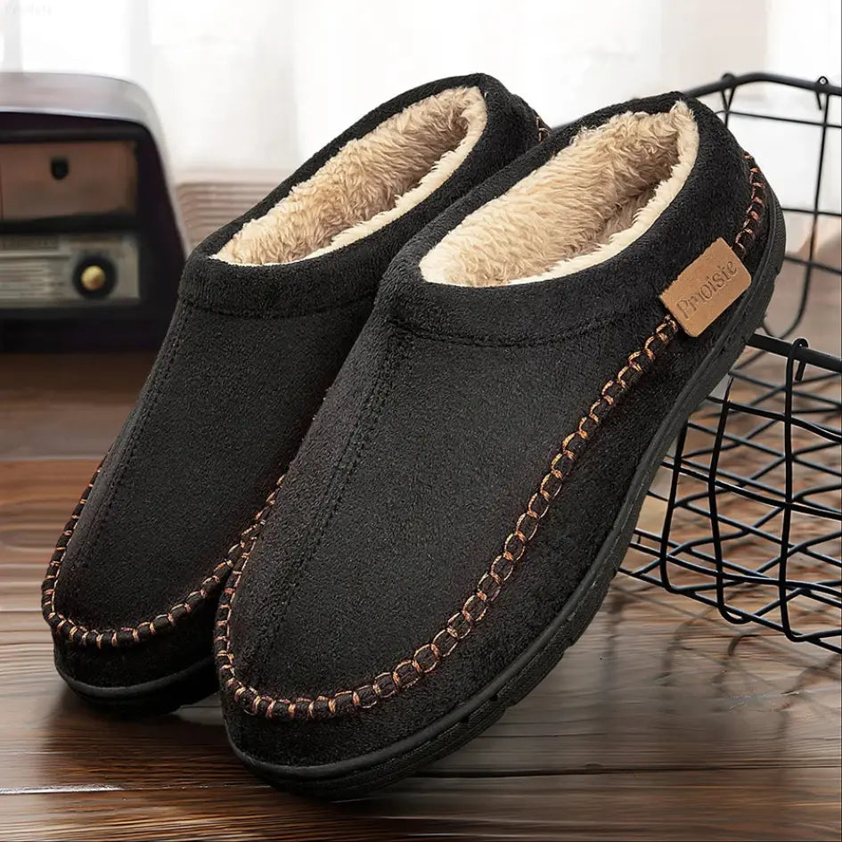Noah Mens Fleece Lined Suede Slippers – Warm Slip On House Shoes