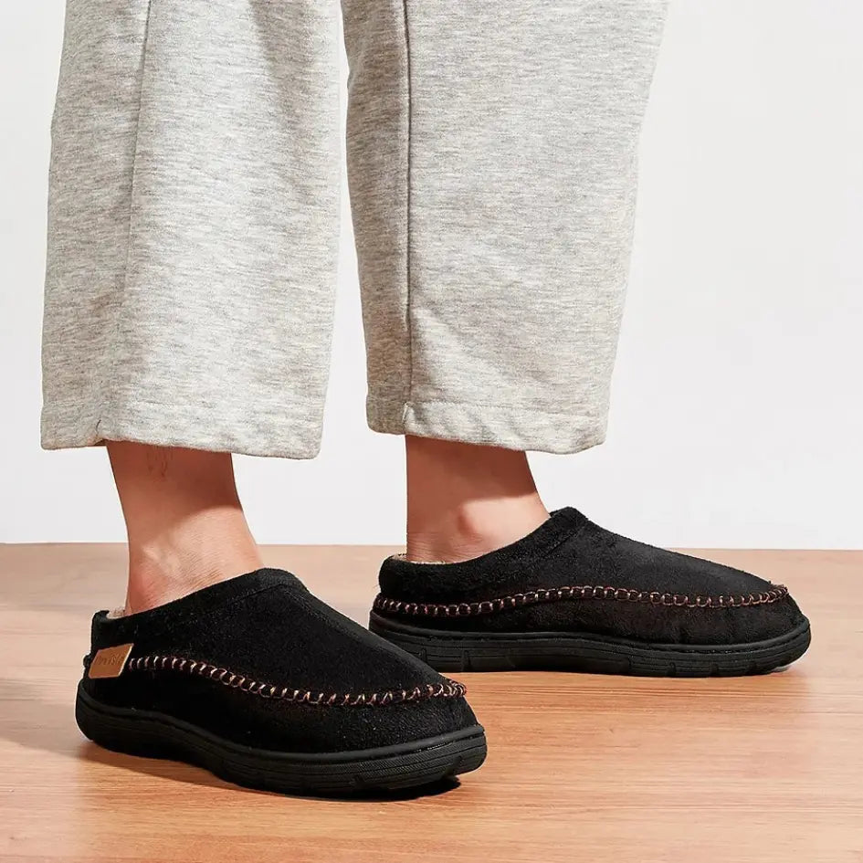 Noah Mens Fleece Lined Suede Slippers – Warm Slip On House Shoes