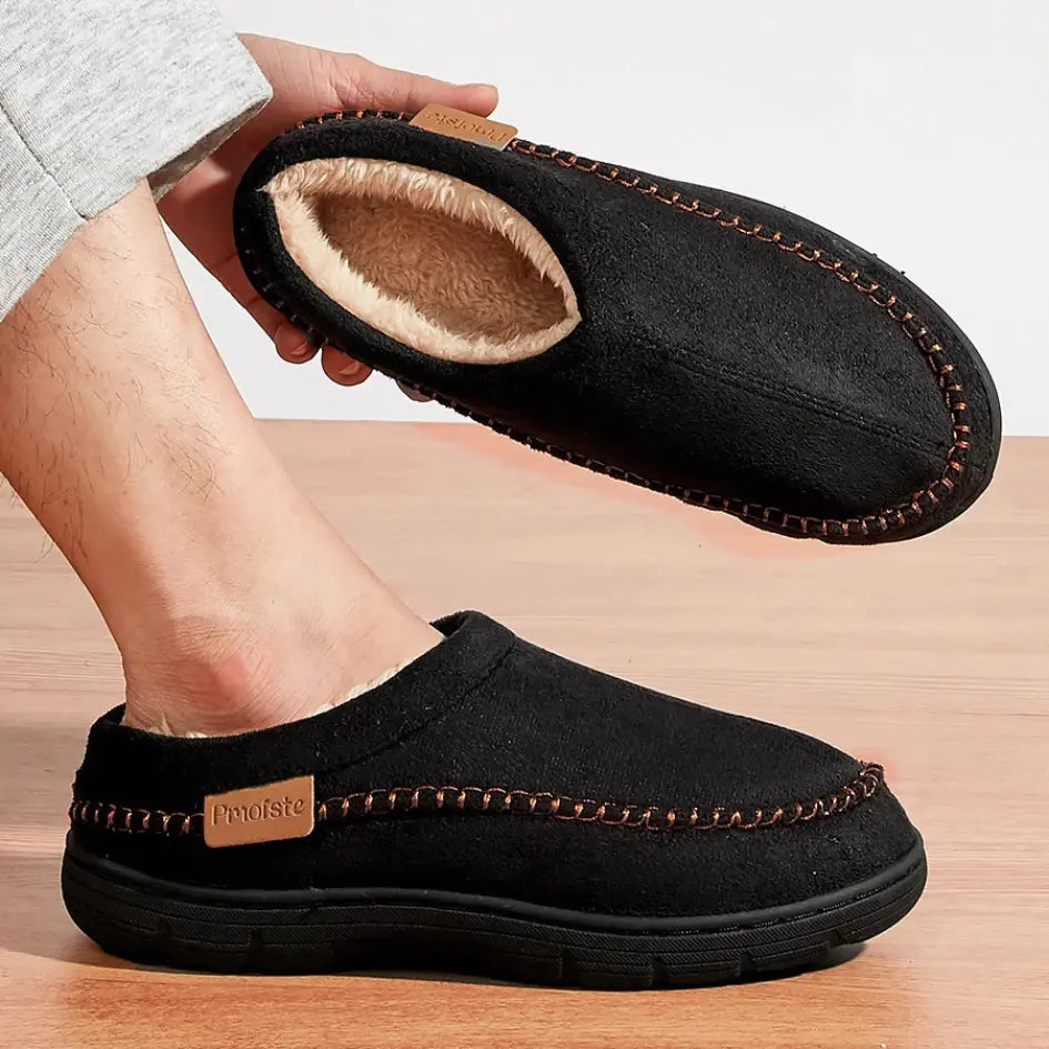Noah Mens Fleece Lined Suede Slippers – Warm Slip On House Shoes