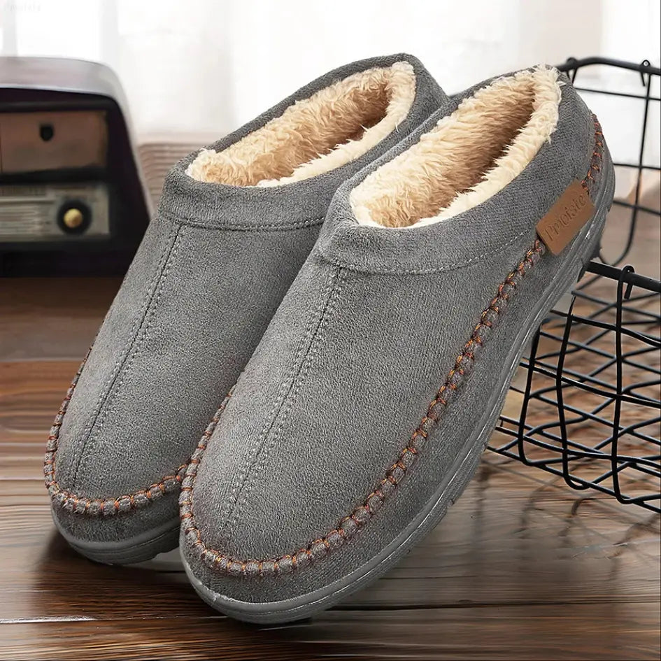 Noah Mens Fleece Lined Suede Slippers – Warm Slip On House Shoes