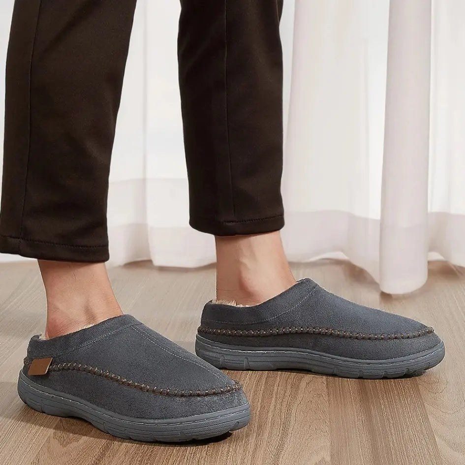 Noah Mens Fleece Lined Suede Slippers – Warm Slip On House Shoes