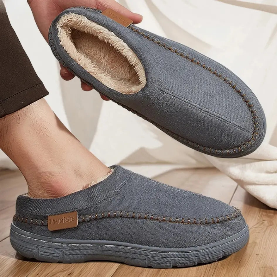 Noah Mens Fleece Lined Suede Slippers – Warm Slip On House Shoes